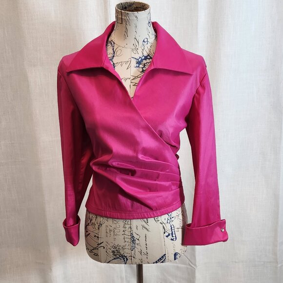 Tadashi Shoji Tops - Tadashi Silk Top with beautifule pleating, faux diamond cufflinks